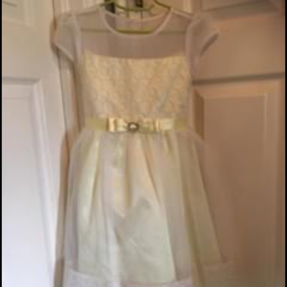 Jona Michelle Dress, size 7 Yellow, White Overlay